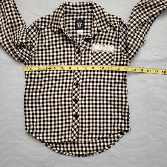 Route 66 Kids Girls Black White Gingham Plaid Flannel Long Sleeve Shirt S (6-6X) - Picture 8 of 10